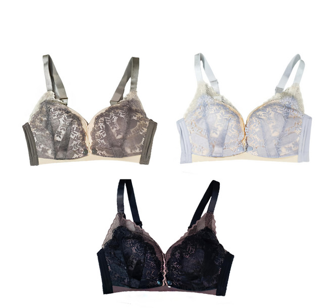 香草甜心 清新蕾絲萊卡無痕前開式無鋼圈哺乳內衣3件組 均薄襯墊 自然托提 柔軟舒適好穿