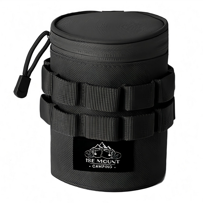 ISE MOUNT 小島嶼山 小款露營杯具戰術收納袋 600D牛津布 尺寸13.5x10cm, 黑色, 1個