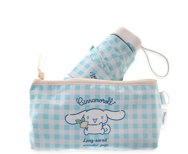 Sanrio 三麗鷗 輕巧小格紋防紫外線遮光五折晴雨傘 + 傘套組