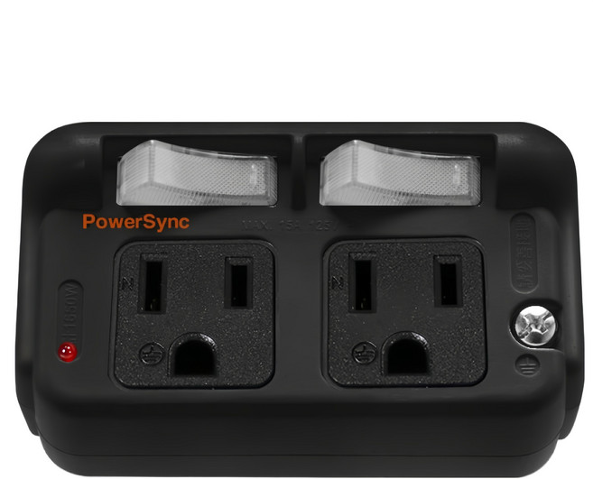 PowerSync 群加 3P 2開2插防雷擊節能壁插 TC2S0N, 黑色, 1個, 8.4cm