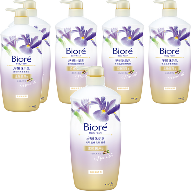 Biore 蜜妮 淨嫩沐浴乳 柔嫩潤澤型 馥郁紫鳶香, 1kg, 6瓶