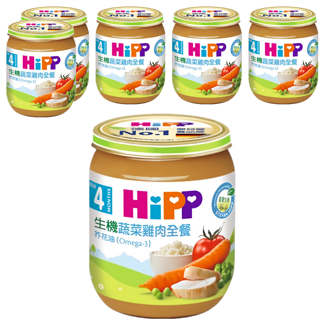HiPP 喜寶 生機食物泥, 蔬菜雞肉全餐, 125g, 6罐