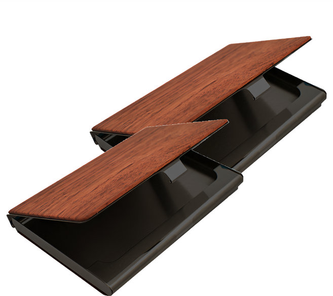 上手家居 木質金屬名片夾2件組 9.5 x 6 x 2cm 質感名片收納, 1組, 巴花木黑底