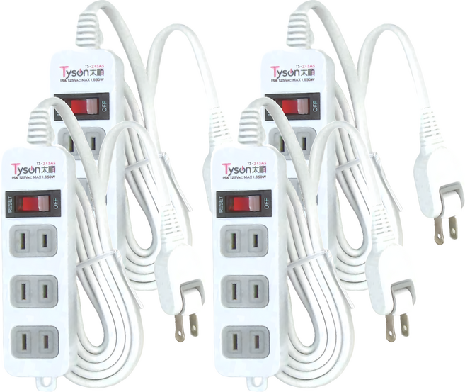 Tyson 太順電業 QPOWER 太超值 2孔1開3插延長線插座 TS-213AS, 2.7m, 白色, 4條