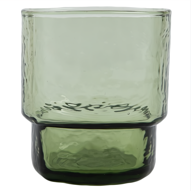 HOLA 和樂家居 艾禮思可堆疊玻璃水杯 方型 9.5 x 8.3 x 8.3cm 330ml 200g, 橄欖綠, 1個