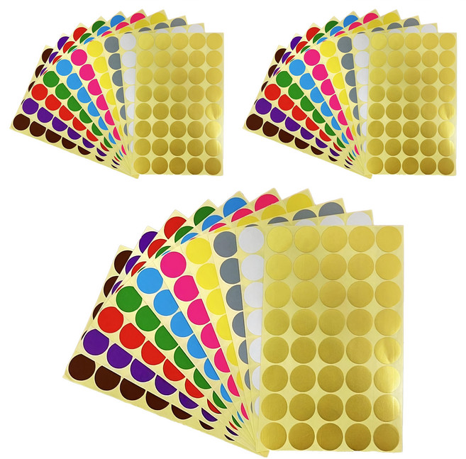 咪咪購物 圓點貼紙綜合10色 25mm 10張, 彩色, 3組