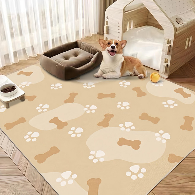 復古花紋PVC 抹净 寵物地墊, 腳印骨頭 卡其色, 1件
