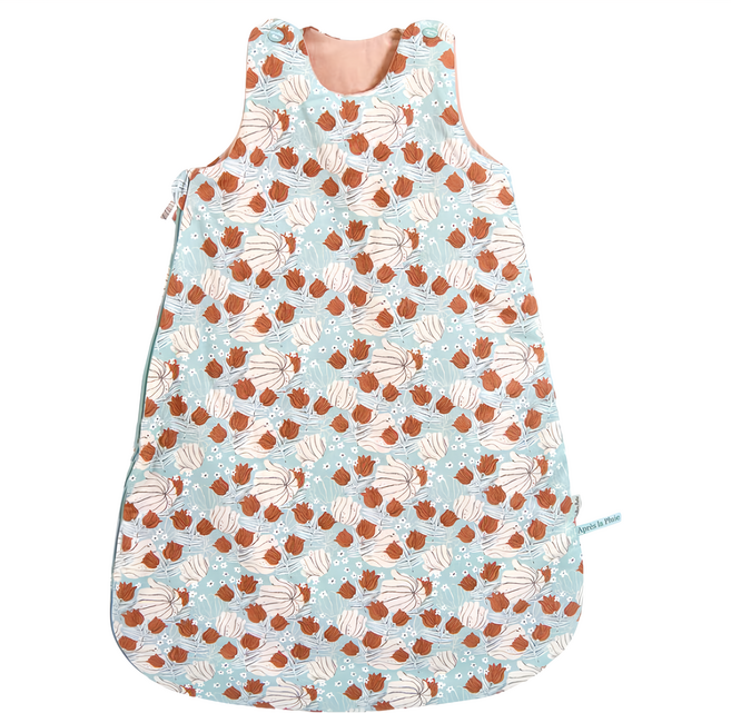 Moulin Roty 藍色花朵防踢被 90cm 透氣好穿脫 法國布料 法國圖騰設計創作, 藍色花朵