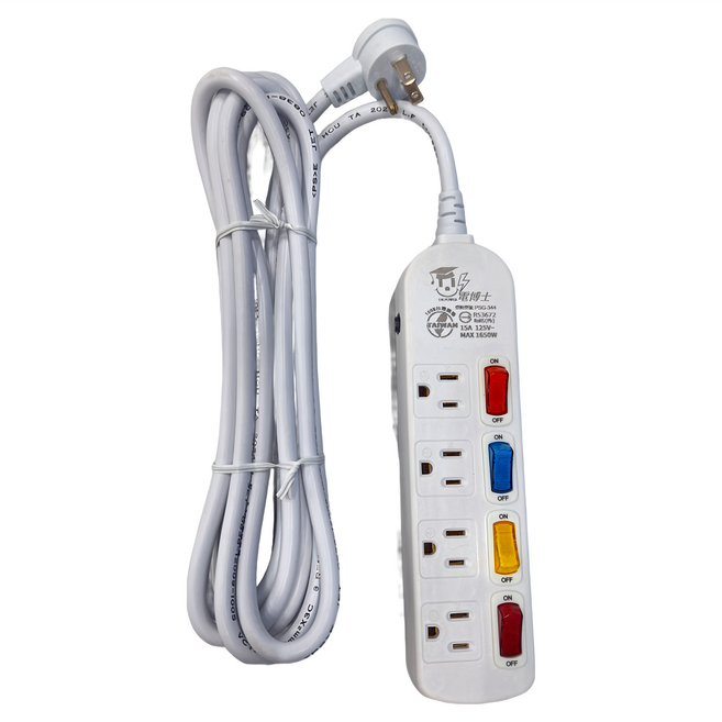DR.POWER 電博士 3P延長線 4開4插 平貼頭 PSG-344D, 4.5m, 白色, 1條
