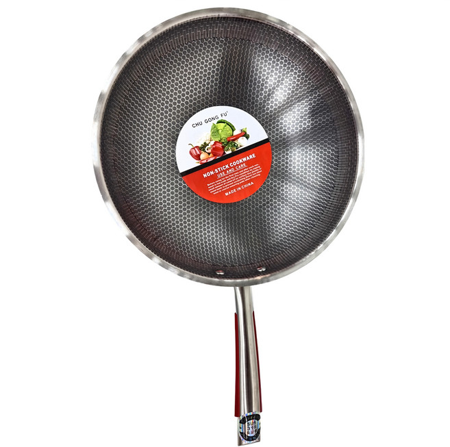 CHU GONG FU 蜂窩316L不銹鋼炒鍋 一體防滑柄, 32cm, 1個