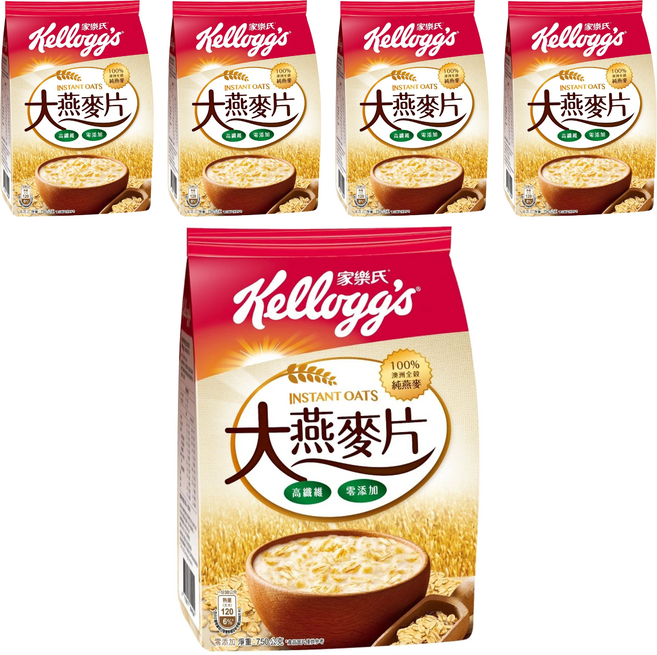 Kellogg's 家樂氏 陽光樂活大燕麥片 高纖維 零添加 100%澳洲全穀純燕麥, 750g, 5包
