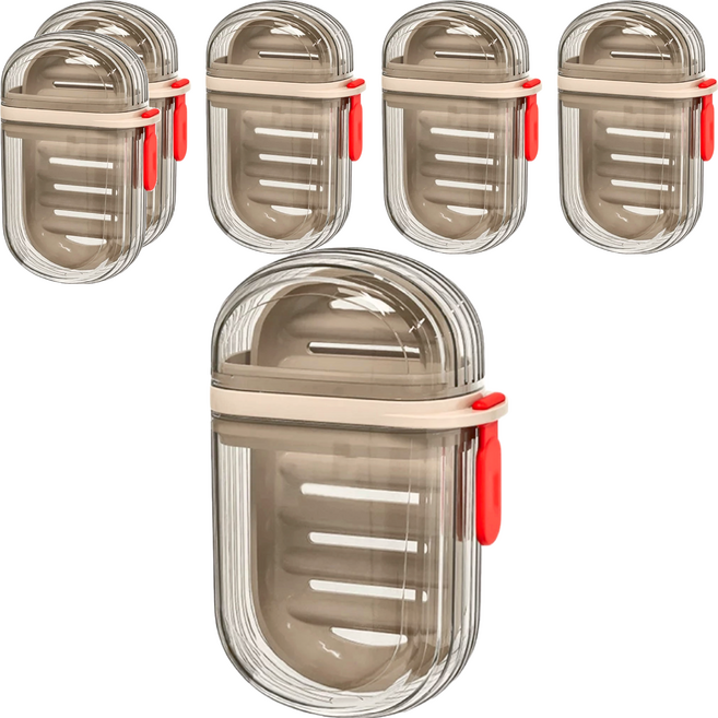 旅行肥皂盒, 咖色 + 透明色, 6個