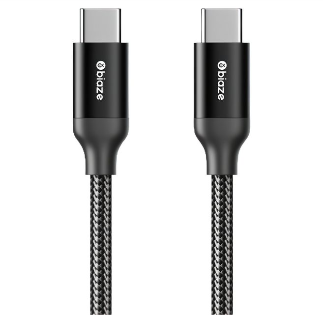 biaze 畢亞茲 PD100W Type-C-Type-C 5A/6A充電傳輸線 編織款, 1.5m, 黑色, 1條