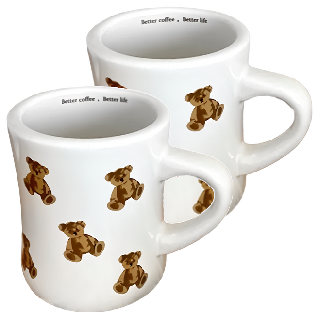 沐慕家居 陶瓷小熊馬克杯 加厚版, 白色, 2個