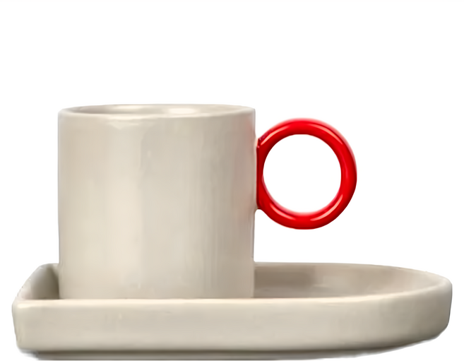 BYON Niki濃縮咖啡杯盤組 80ml 陶瓷咖啡杯 適用洗碗機, 米 + 紅, 1組