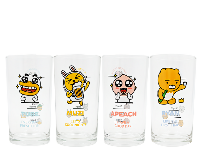 KAKAO FRIENDS 角色啤酒杯4件組 玻璃材質, 1組
