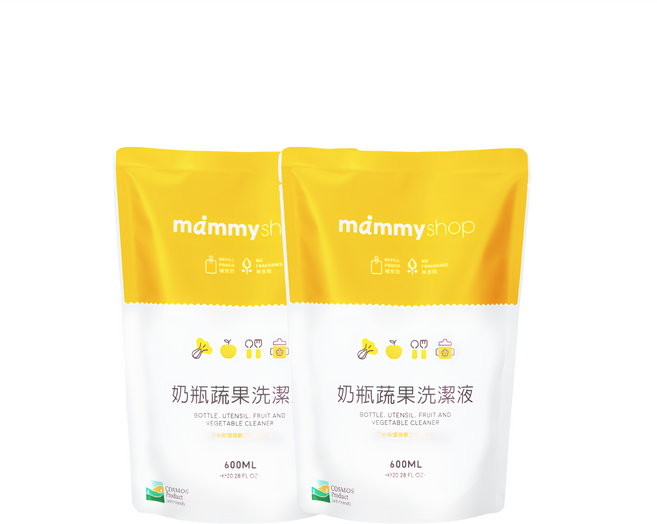 mammyshop 媽咪小站 奶瓶蔬果洗潔液補充包, 600ml, 2包