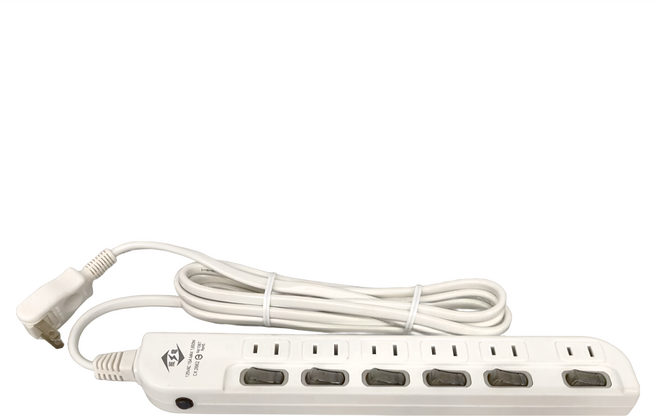 WeiTien 威電 過載斷電6開6座電源線組 290 x 49 x 25mm, 2.7m, 白色, 1個