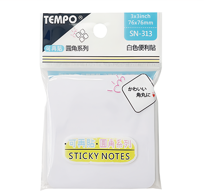 TEMPO 節奏牌 圓角便利貼 3 x 3(76 x 76mm), 白色, 100張, 6包
