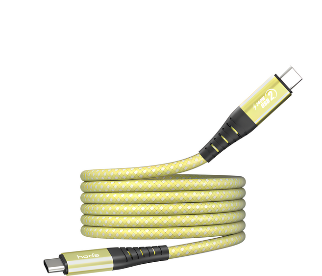 HODA 好貼 W3 USB-C-C 磁吸收納編織快充線 USB2.0, 1.2m, 黃色, 1條