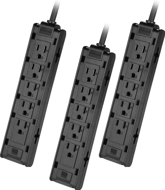 PowerSync 群加 1開10插雙面抗搖擺延長線 TSAS0010, 黑色, 3條, 1m