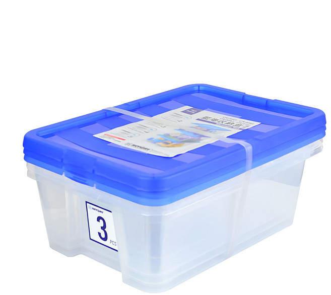 KEYWAY 聯府 優齊 收納盒 6L, 透明色 + 蓋子藍色, 3個