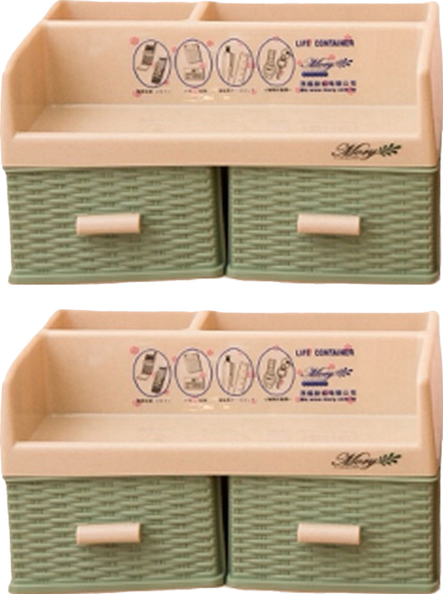 MORY 茂盛 藤木 102 收納盒 24 x 14 x 14.5cm, 2層, 綠色