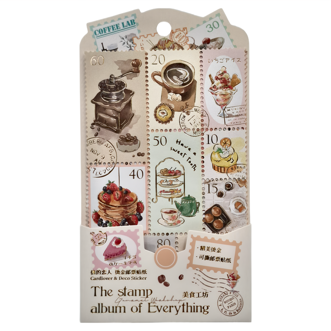 CARD LOVER 信的戀人 燙金郵票貼紙 美食工坊 1組2入, 3組