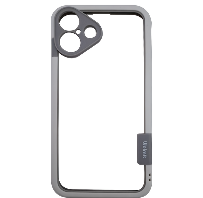 Wolmtt 智慧型手機 邊框 保護殼 iPhone 16 Plus TPU 散熱 防摔 四角內置隱形氣囊 白灰色