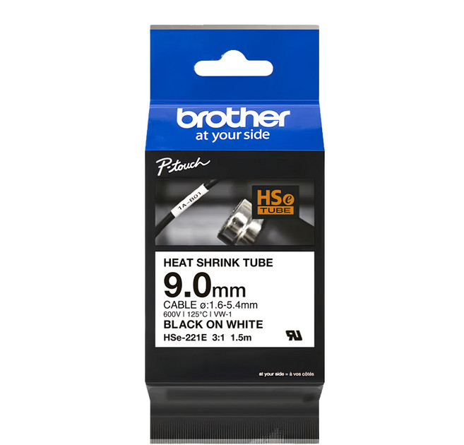 brother 兄弟牌 熱縮套管 HSE-221E 9mm 白底黑字 線纜標示