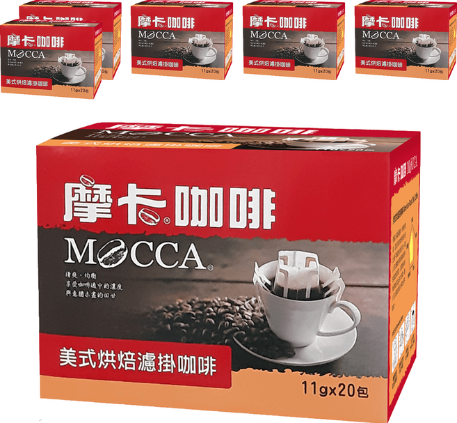 MOCCA 摩卡 美式烘焙濾掛咖啡, 11g, 20包, 6盒