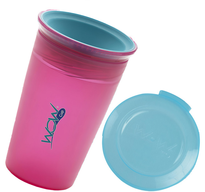 WOW Cup Kids 360度防漏透明喝水杯 BPA Free 軟矽膠, 桃紅色, 1個