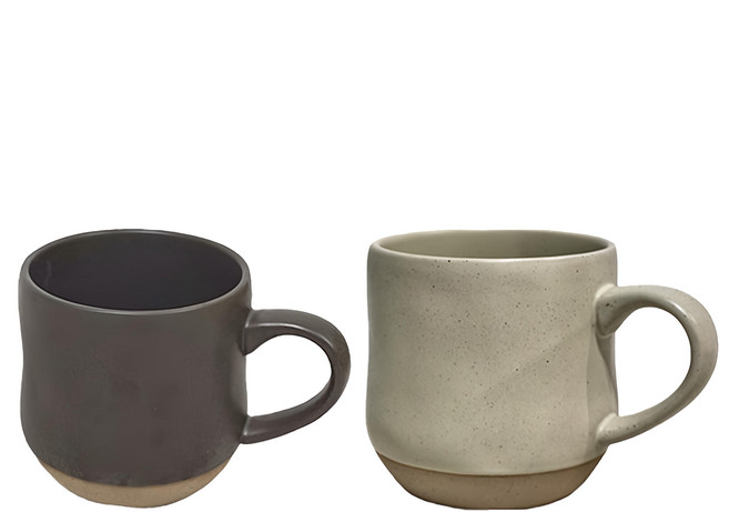 Just Home 圓潤手感砌植陶瓷馬克杯組 500ml, 白色 + 墨黑, 2個