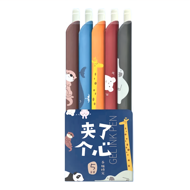 書籤手帳筆 5支, 1組, 棕+藍+橘+紅+黑