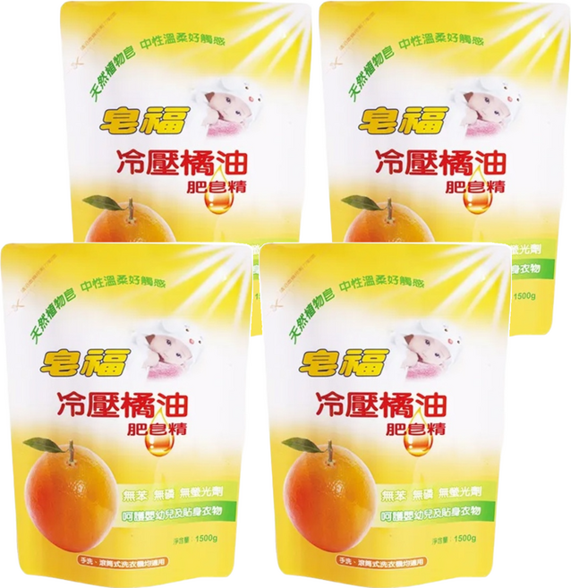 皂福 冷壓橘油肥皂精 補充包, 1.5kg, 4包