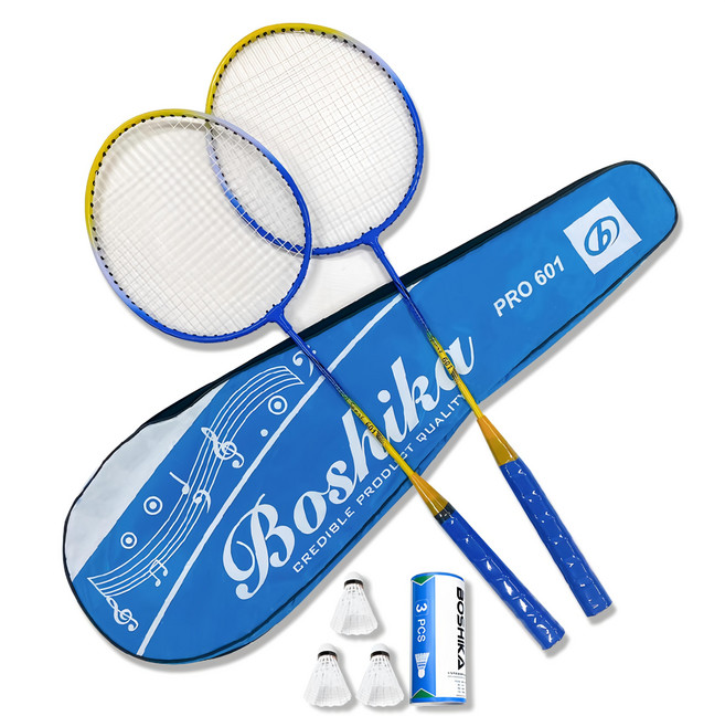 BOSHIKA 搏仕卡 羽毛球拍 2支 + 羽毛球 3顆 + 球拍袋 套組 PRO601, 1組, PRO 601(藍色)