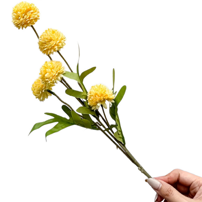 Floral M 花藝 夏日繽紛圓舞曲檸檬黃乒乓菊仿真花花材, 黃色, 1個