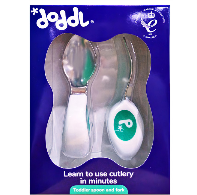 doddL 人體工學兒童學習餐具組, 湖水綠, 湯匙 + 叉子, 1組