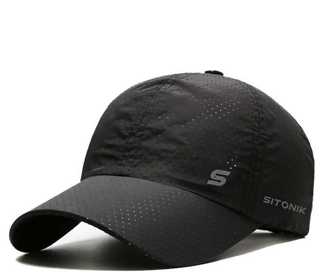 SITONIK 男女通用運動網眼棒球帽 黑色 均碼 1個