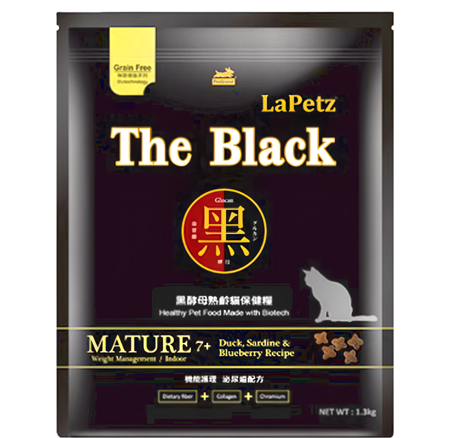 LaPetz 樂倍 黑酵母熟齡貓保健糧, 鴨肉+雞肉+沙丁魚, 1.3kg, 1袋