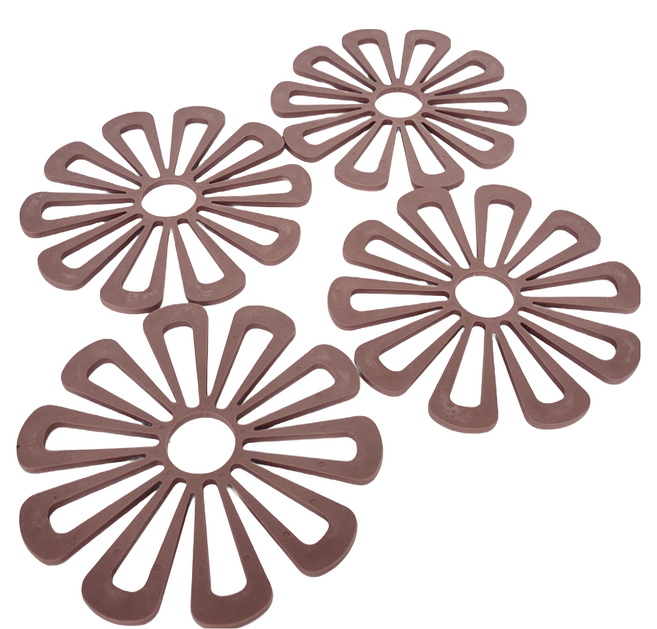 WE CHAMP TPR花朵造型加厚隔熱墊 4入組 15.8X15.8cm, 棗色, 1組