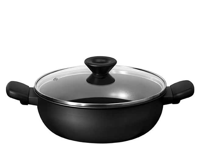 MEYER 美亞 IH陽極不沾雙耳萬用鍋 有蓋 24CM, 鎧甲黑, 1個