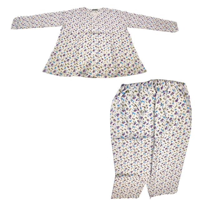 全加誼 全開扣女薄長袖 純棉居家睡衣套裝 藍紫色