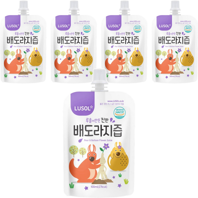 LUSOL 嬰幼兒果汁 雪梨桔梗 韓國國產無農藥蔬果製成 無添加砂糖、防腐劑 吸嘴帶包裝 隨時飲用, 100ml, 5包