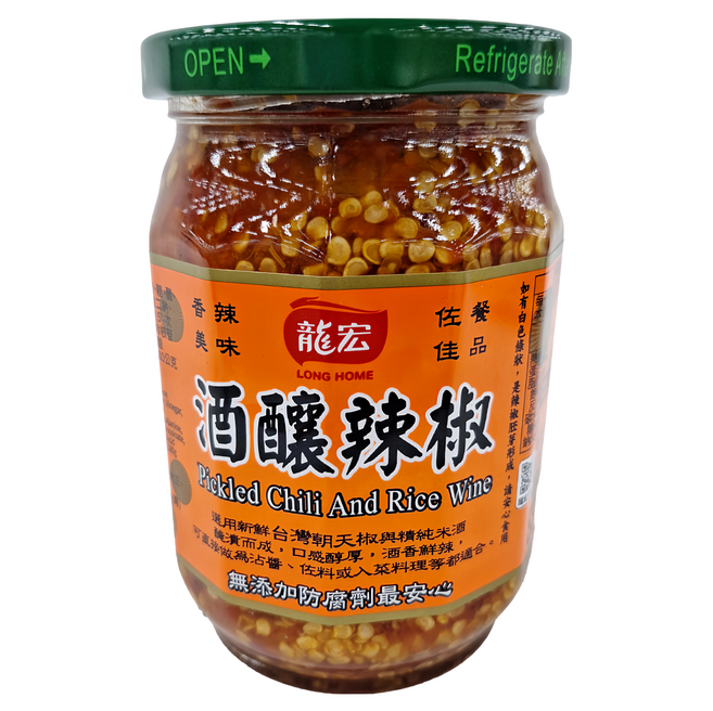 龍宏 酒釀辣椒 台灣朝天椒與精純米酒 無添加防腐劑, 360g, 1罐