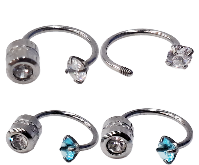 Brilliant Beauty 耀眼美人 閃耀小CC白色 + 淺藍雙鋯石鑽鈦閃耀不銹鋼耳環