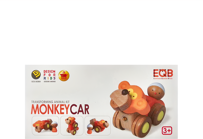 EQB 益智旋轉積木組 3歲以上適用 木頭與塑料材質, 猴子車車, 1盒