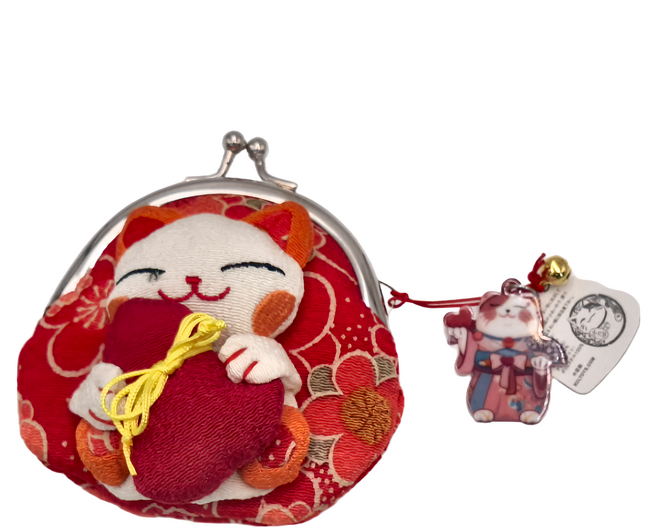 Sayaka 紗彌佳 口金包 日本開運福氣可愛招財貓造型 - 紅色
