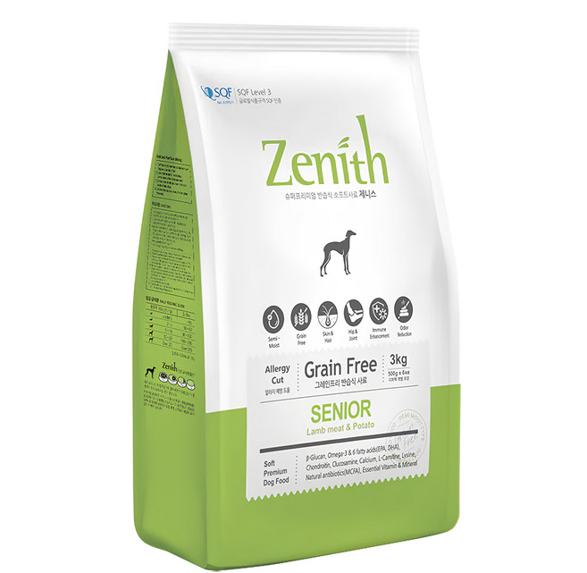 Zenith 鮮力士 高齡犬 頂級無穀軟飼料, 羊肉 + 雞肉, 3kg, 1袋