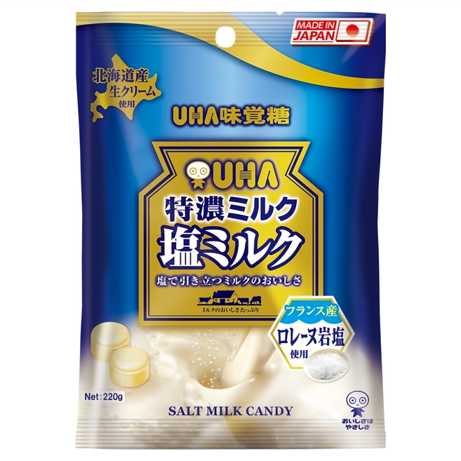 UHA 味覺糖 鹽味牛奶糖 220g 法國產洛雷岩鹽使用 北海道產生奶油使用, 1袋